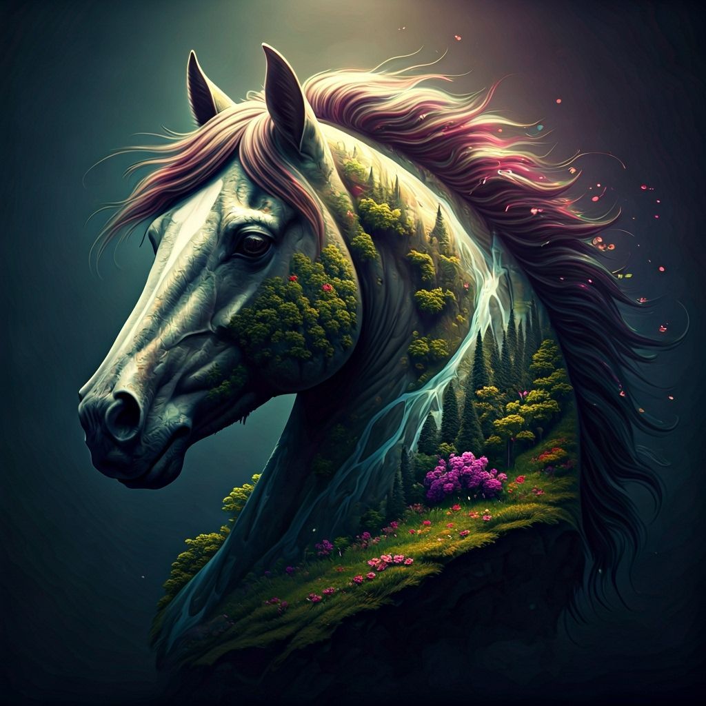 Horse Head Landscape Masterpiece in Dark Fantasy Style