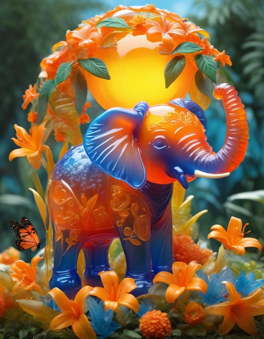 Elephant decoration with tusks, made out of gelatin jelly.