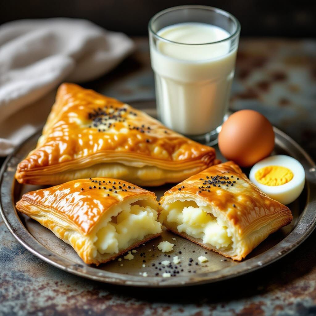 Golden Bourekas with Potato and Ayran Still Life