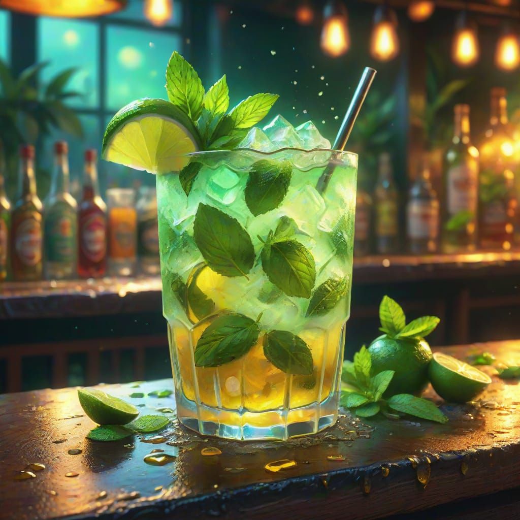 Mojito Cocktail in Vibrant Oil Painting Style