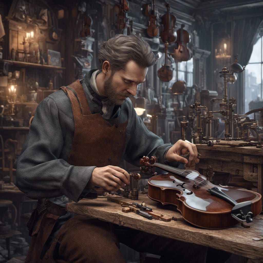 Victorian Luthier Repairs Violin in Detailed Workshop