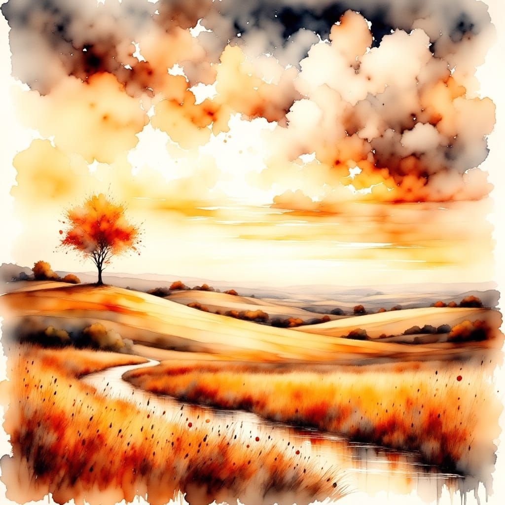 <lora:Antique Watercolor 2:1.0> <lora:Ink Poet:1.0> Golden a...