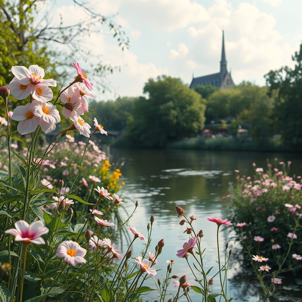 Seine River Flowers: A Detailed Matte Painting