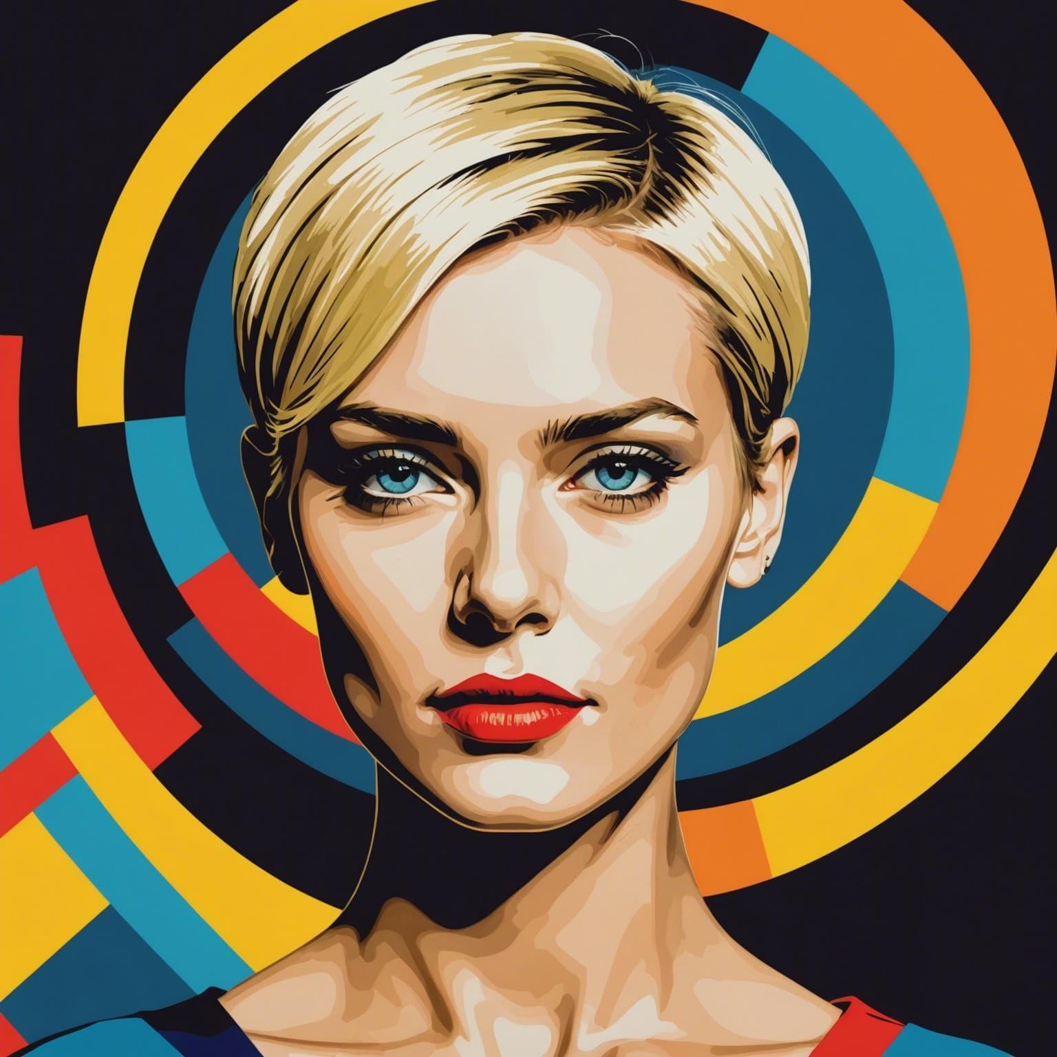 Blonde Woman in Pop Art Style with Geometric Bauhaus