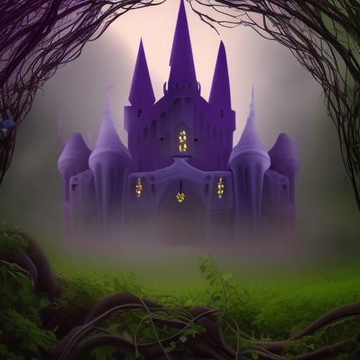 Ethereal Gothic castle covered in vines with Beautiful flowers blossom being all around it& ethereal vibes& magical vibe...