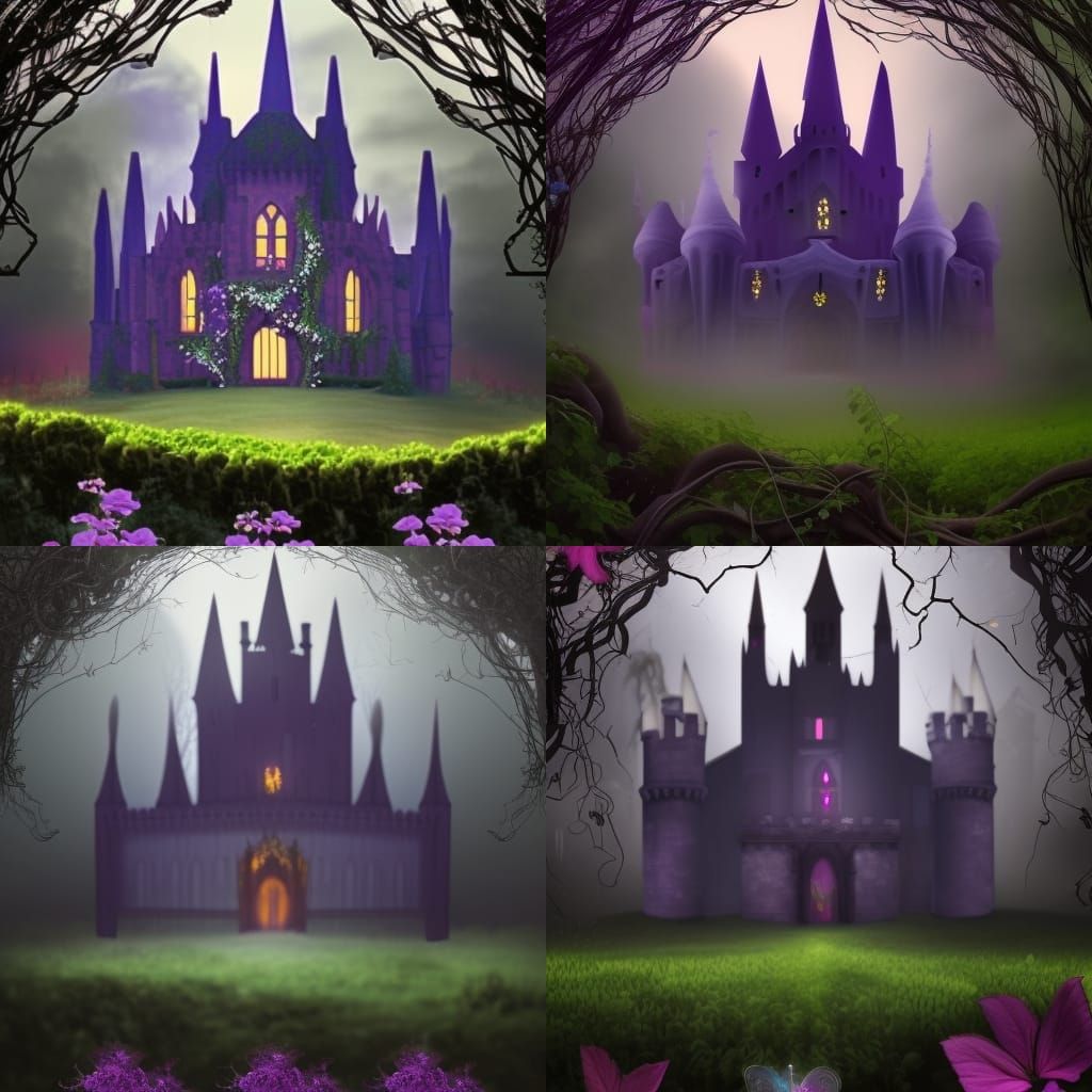 Ethereal Gothic castle covered in vines with Beautiful flowers blossom being all around it& ethereal vibes& magical vibe...