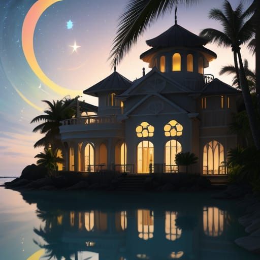 Flowing Beach Villa Mansion with Stained Glass Balcony