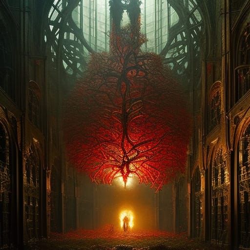 Sinister Anatomical Heart Pierced by Thorns: Digital Paintin...