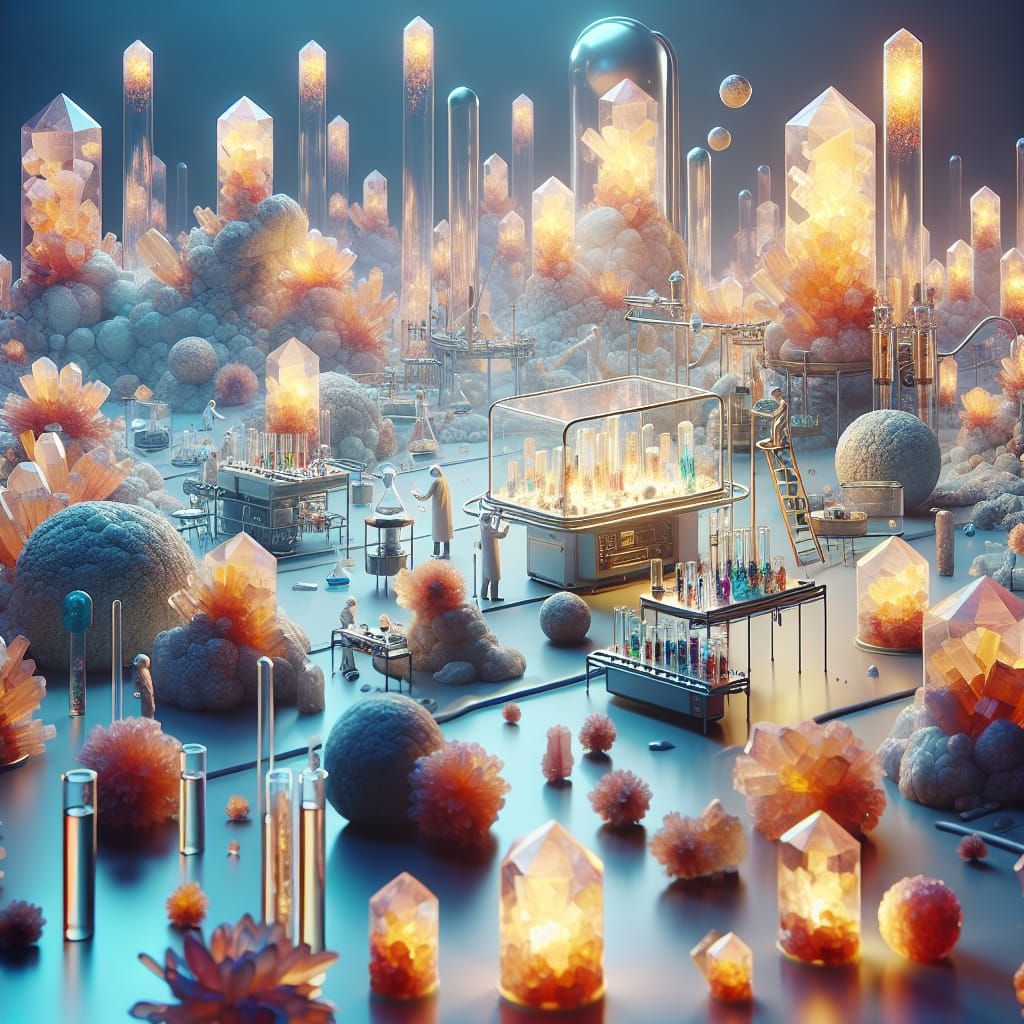 Crystals Growing in Science Set: Hyperrealistic Photograph