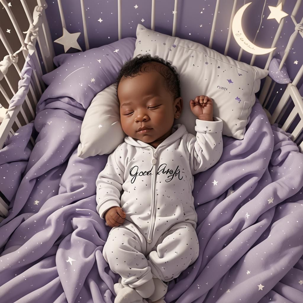 Baby Asleep Under Gentle Good Night Message in 3D Anime Art