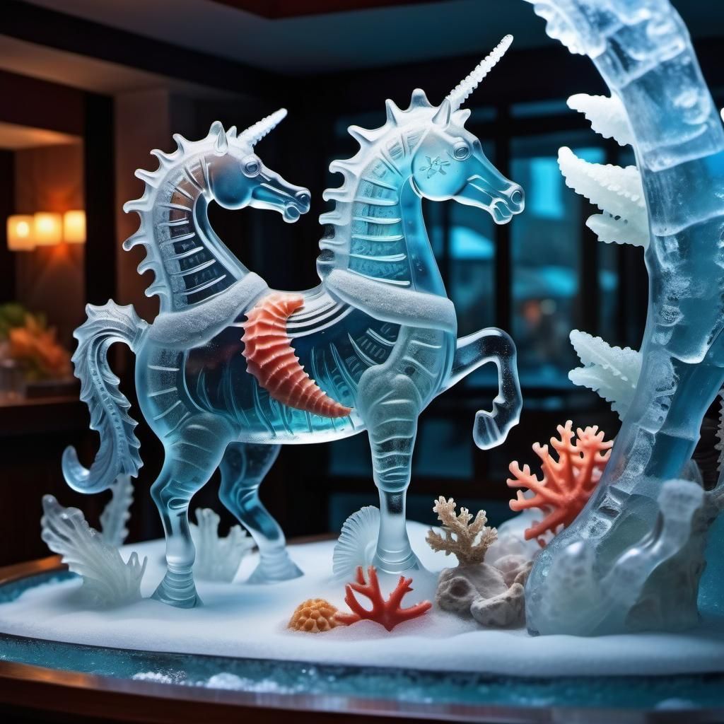 Detailed Ice Seahorse Sculpture in Vivid Colors
