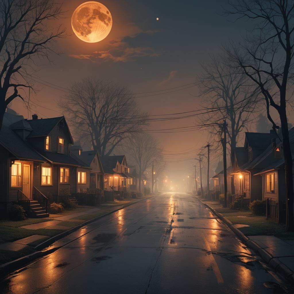Halloween Night: House Fire Under Moonlight