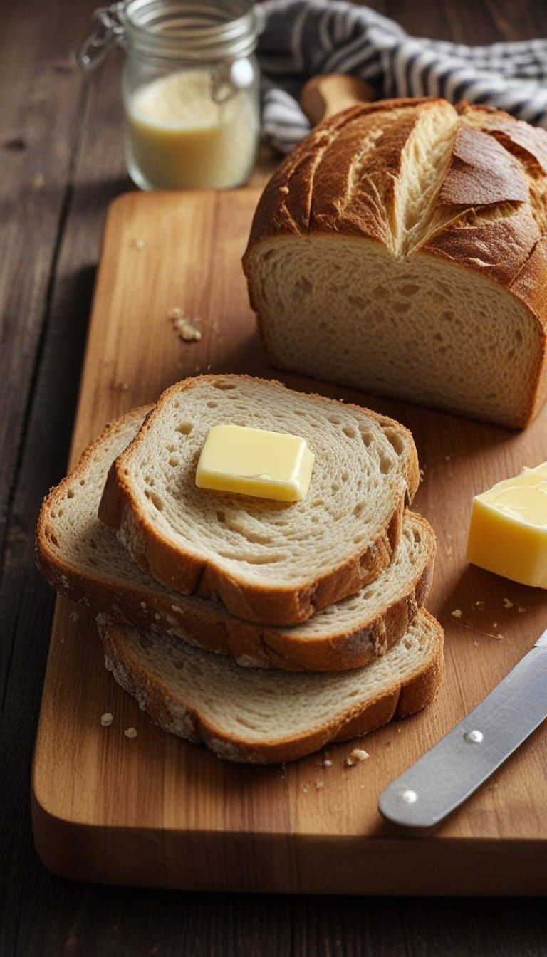 Rustic Bread and Butter on Cutting Board