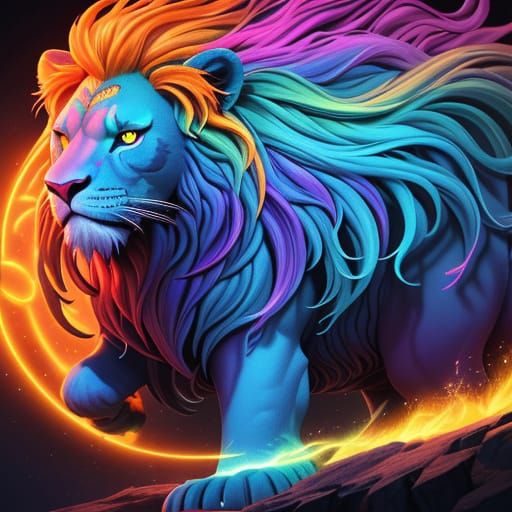 Majestic Fantasy Lion with Iridescent Geometric Patterns