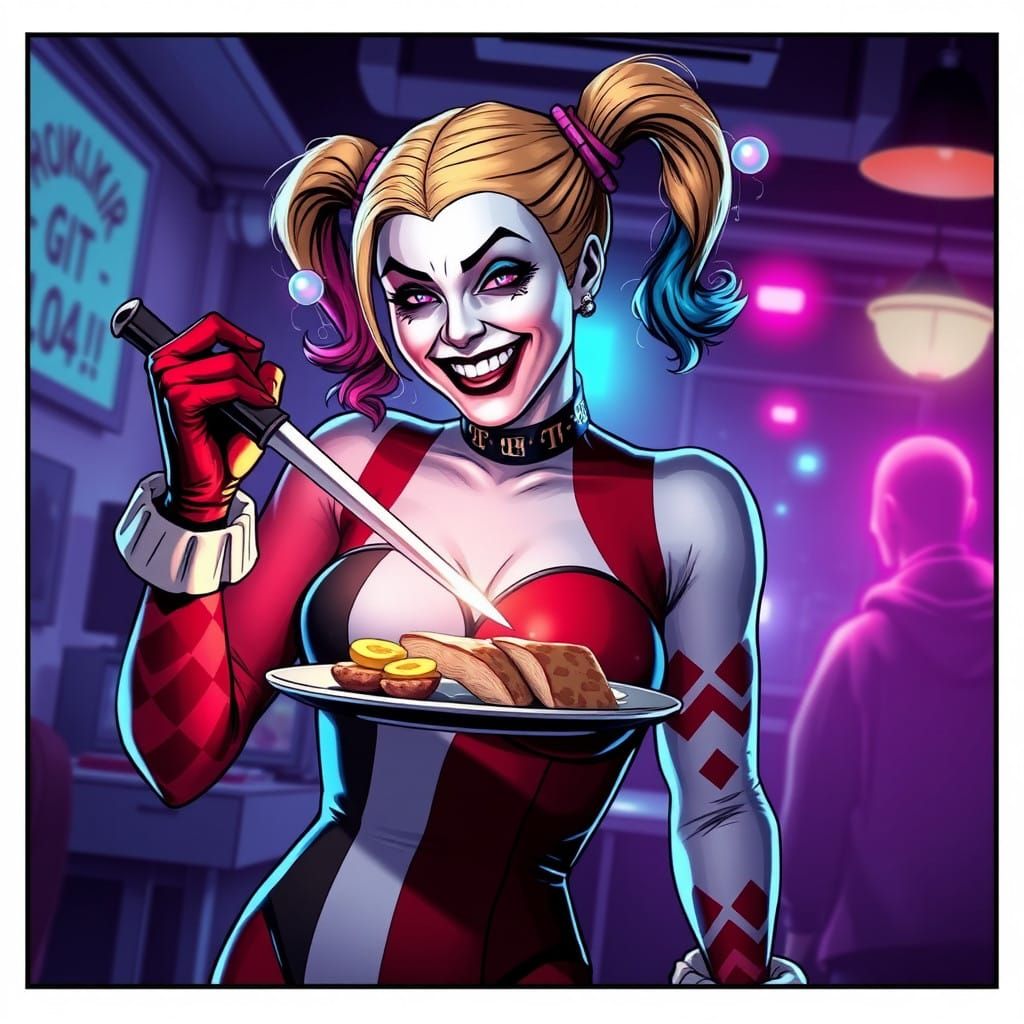 Harley Quinn's Dark Asylum Ambush in Vibrant Comic Book Styl...