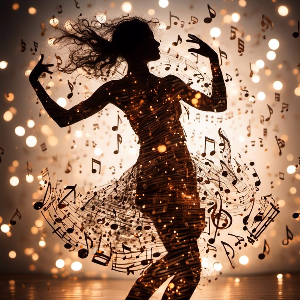 Musical Silhouette: A Dancing Woman of Notes