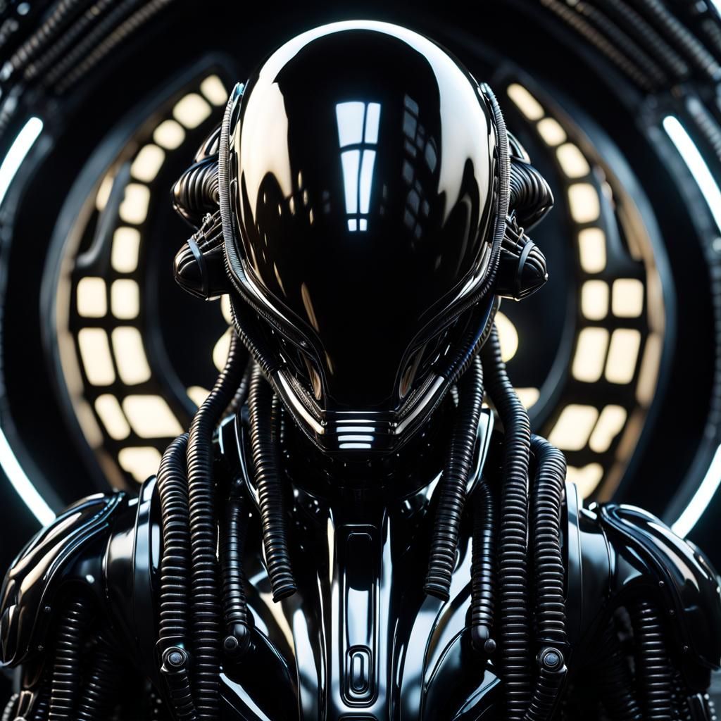 Alien Cyborg with Translucent Helmet in Sci-Fi Style