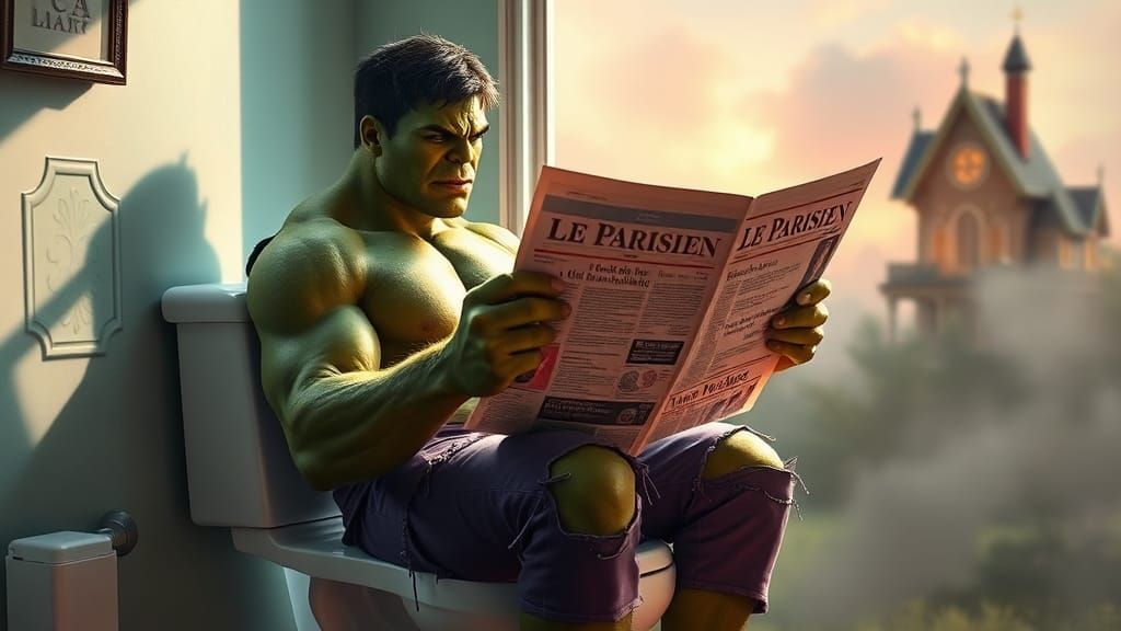 Hulk Reads Le Parisien in Ethereal Setting