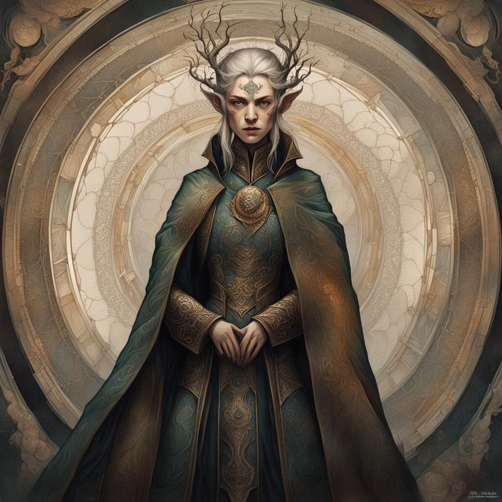 Victorian High Elf in Cyberpunk City, Digital Art