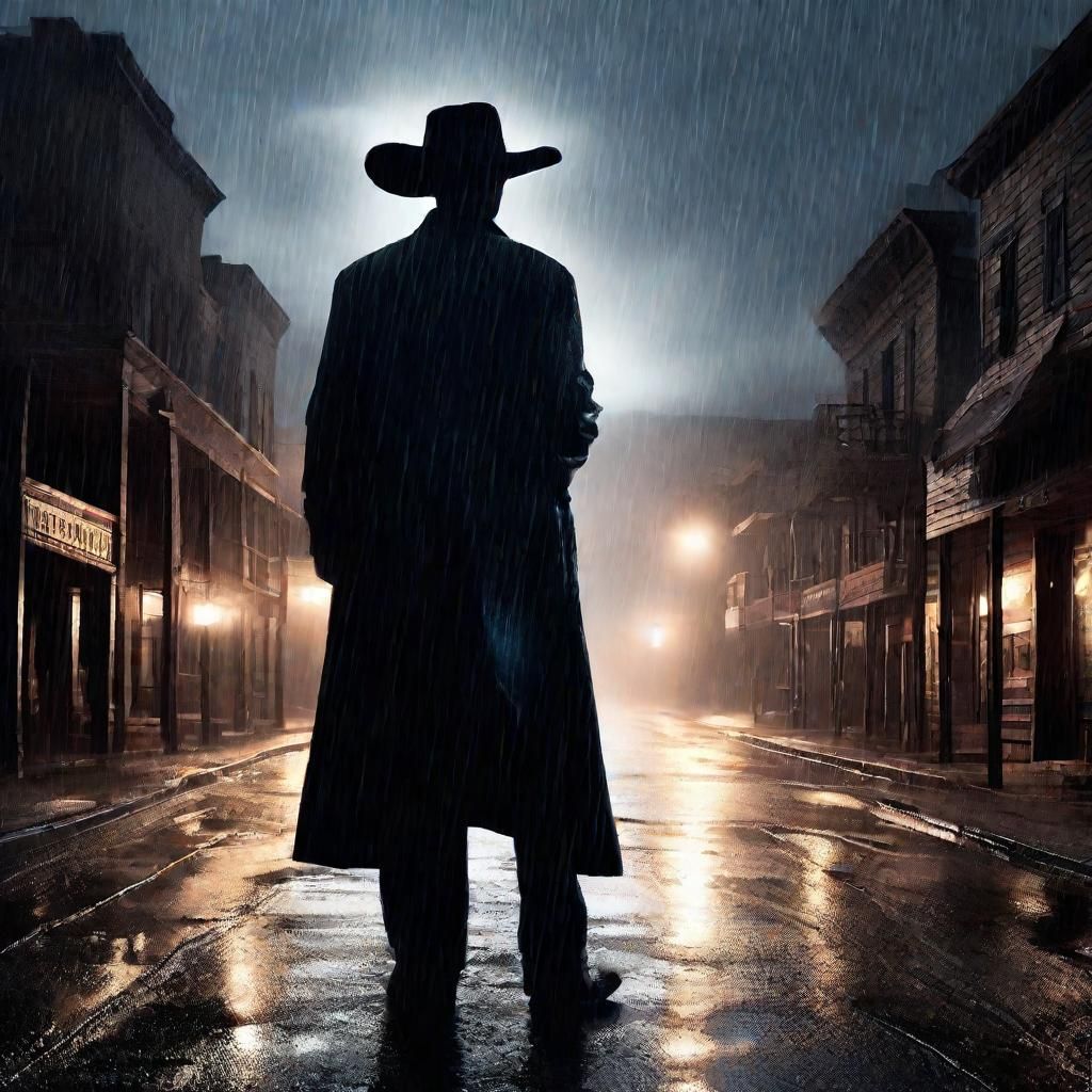 Eerie Wild West Cowboy in Stormy Deadwood Street