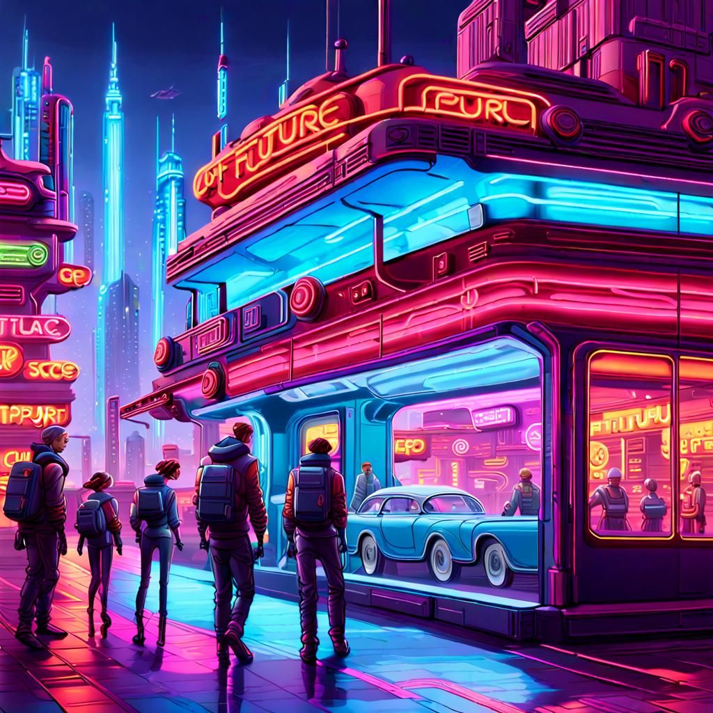 Colorful Cyberpunk Cityscape in Neon Lights