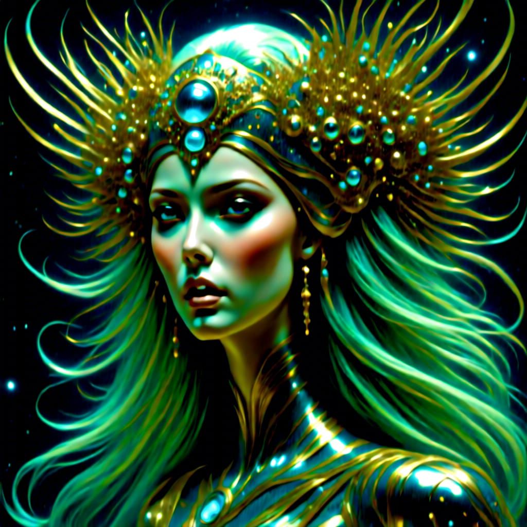 Bioluminescent Goddess Portrait in Sci-Fi Style