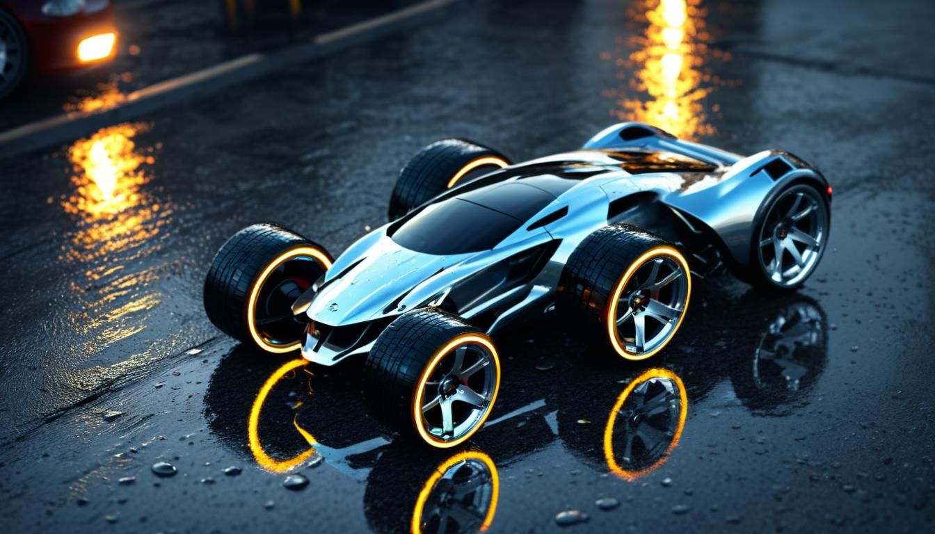 Sports Car on Rainy Road in Automotive Photography Style