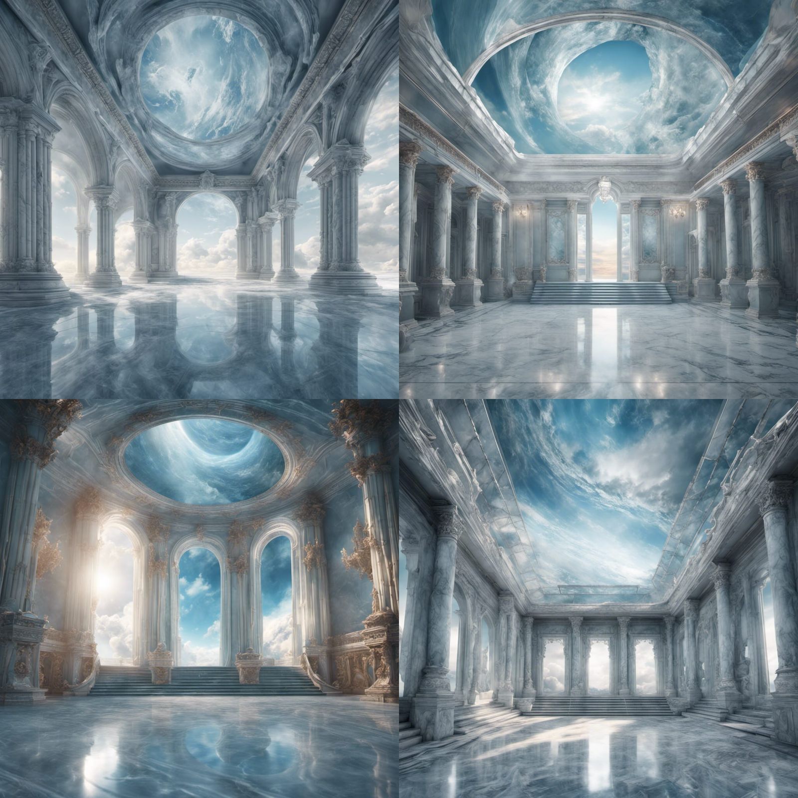 Icy Blue Marble Hall with Glacial Skies