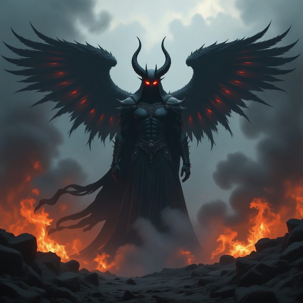 Nightmarish Figure Emerges from Fire and Smoke