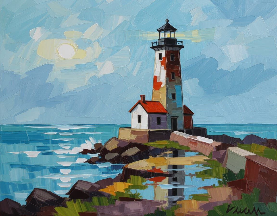 Abandoned Lighthouse in Grandiose Waterscape, Impressionist ...