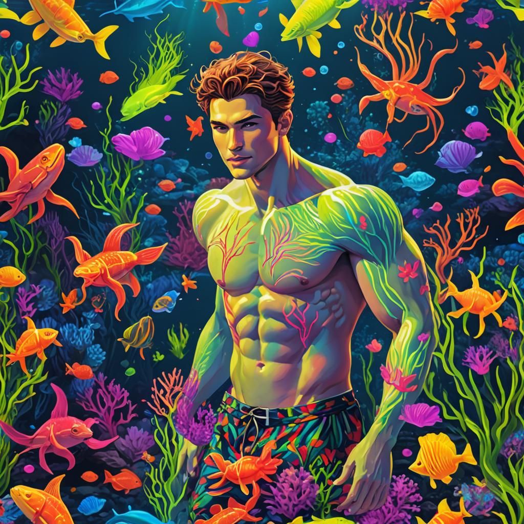 Underwater Humanoid Creature in a Vibrant Sea