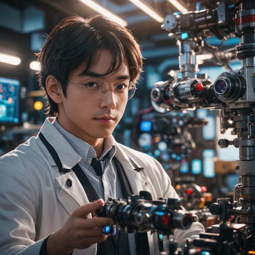 Anime Scientist in Laboratory with Dramatic Lighting