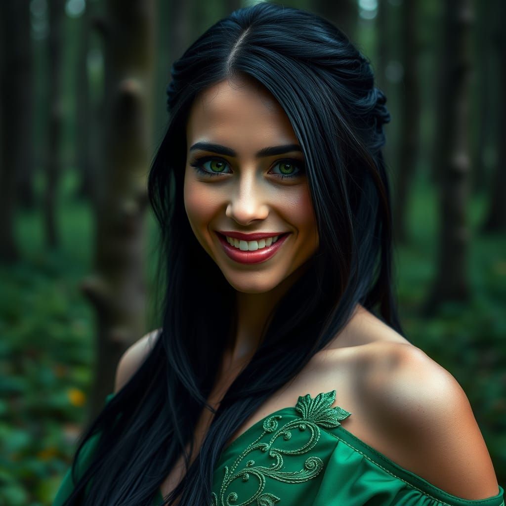 A Woman's Serene Moment in Emerald Forest