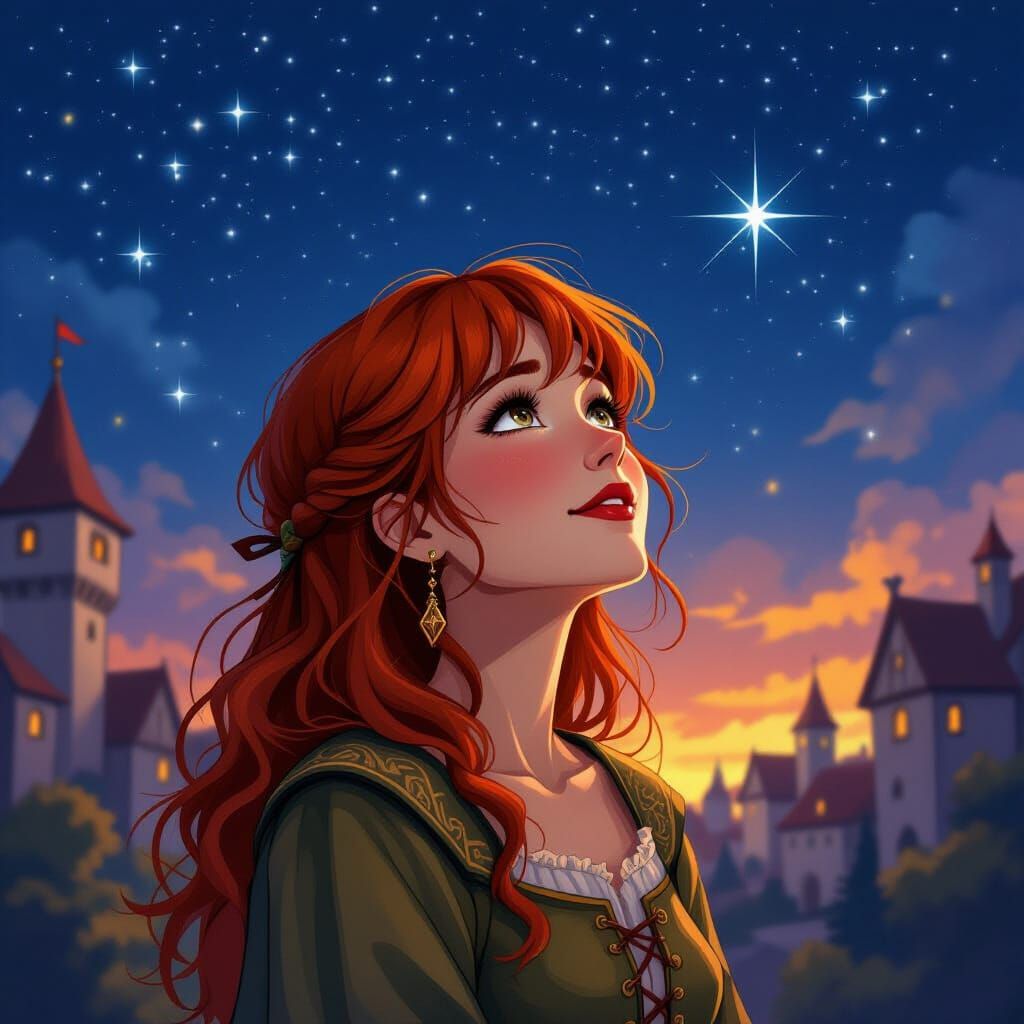 Medieval Woman Gazing at Stars: Concept Art