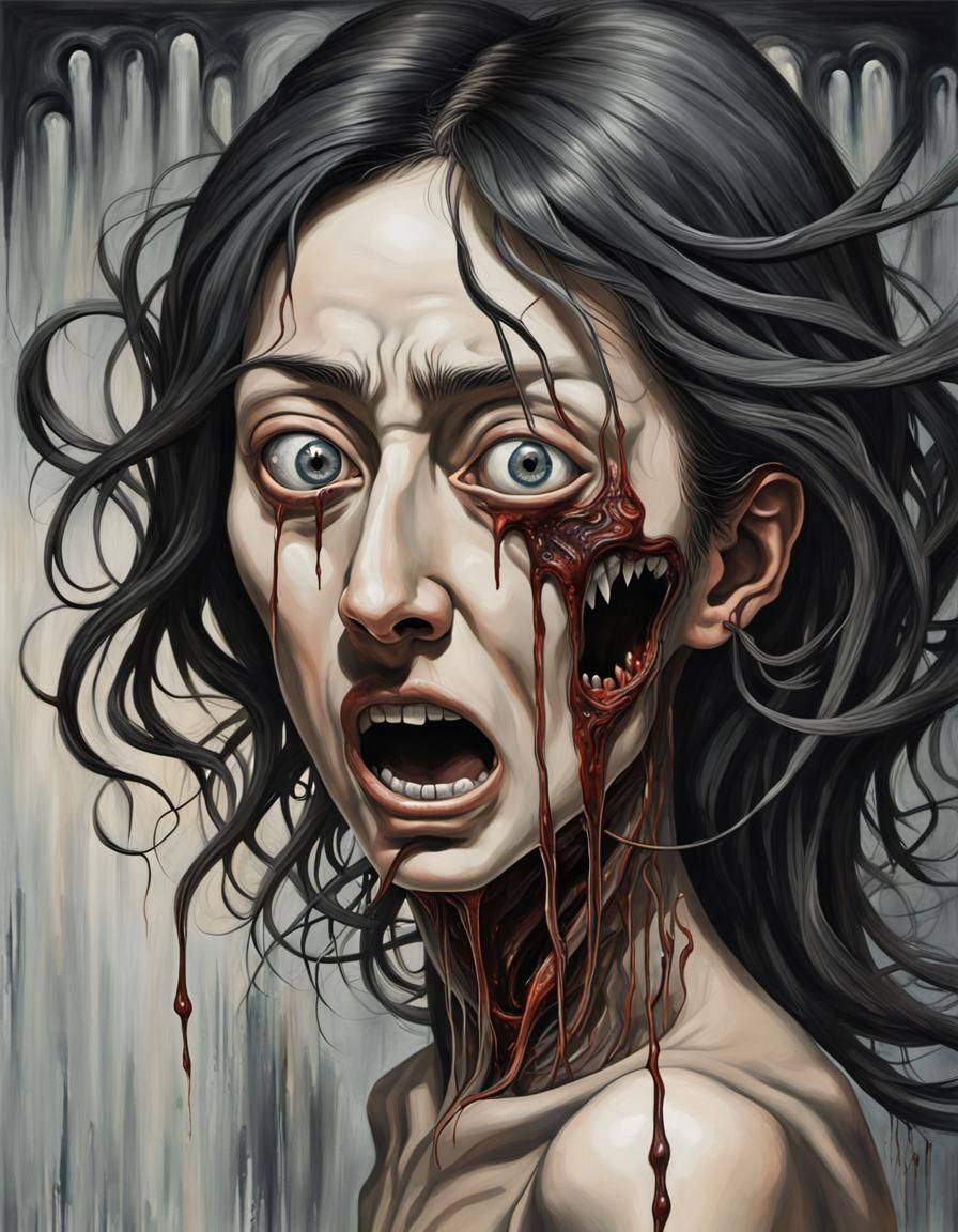 Junji Ito Style Screaming Man in Steel Hellscape