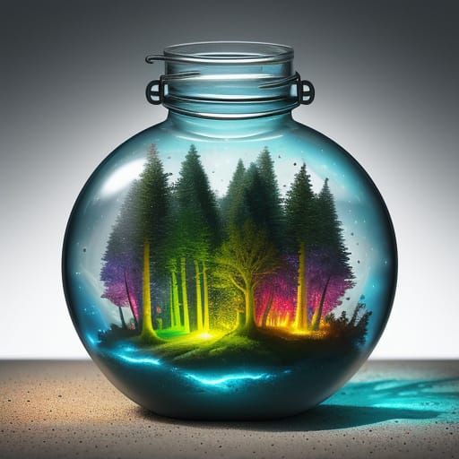 Bioluminescent World Thriving Inside Glass Bottle