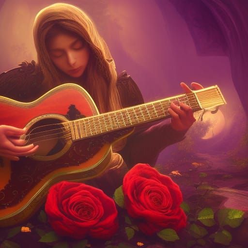 Guitar with Roses: Fantasy Matte Painting