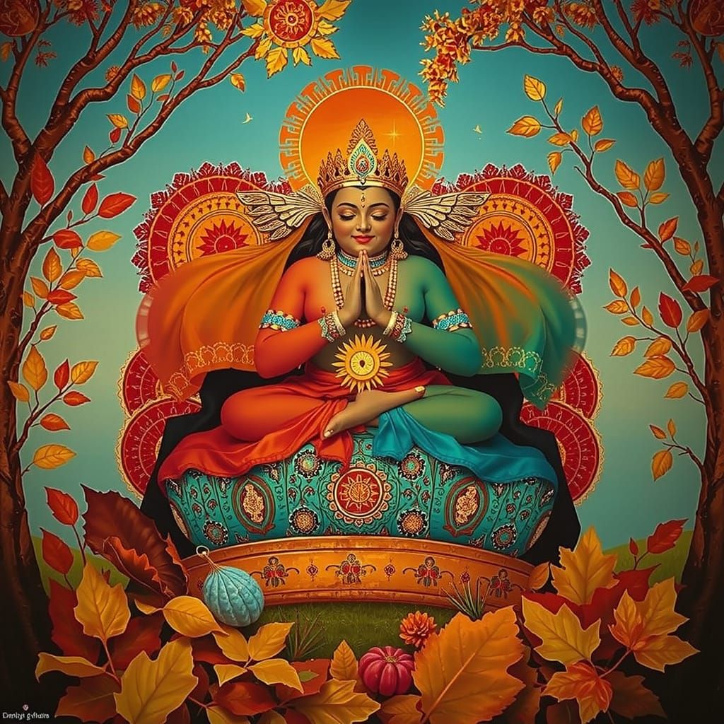 Vibrant Landscape with Pink Skin and Golden Leaves