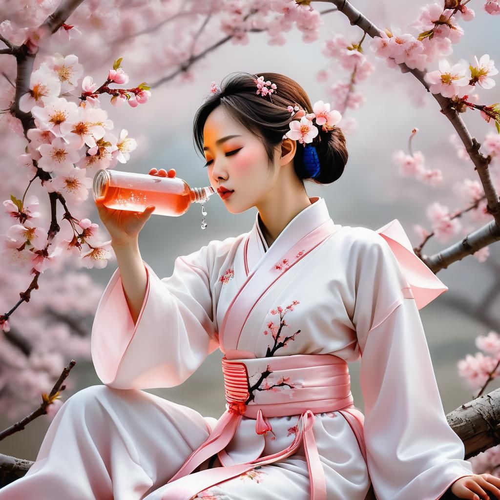 Chinese Princess in Cherry Blossoms, Anime Style