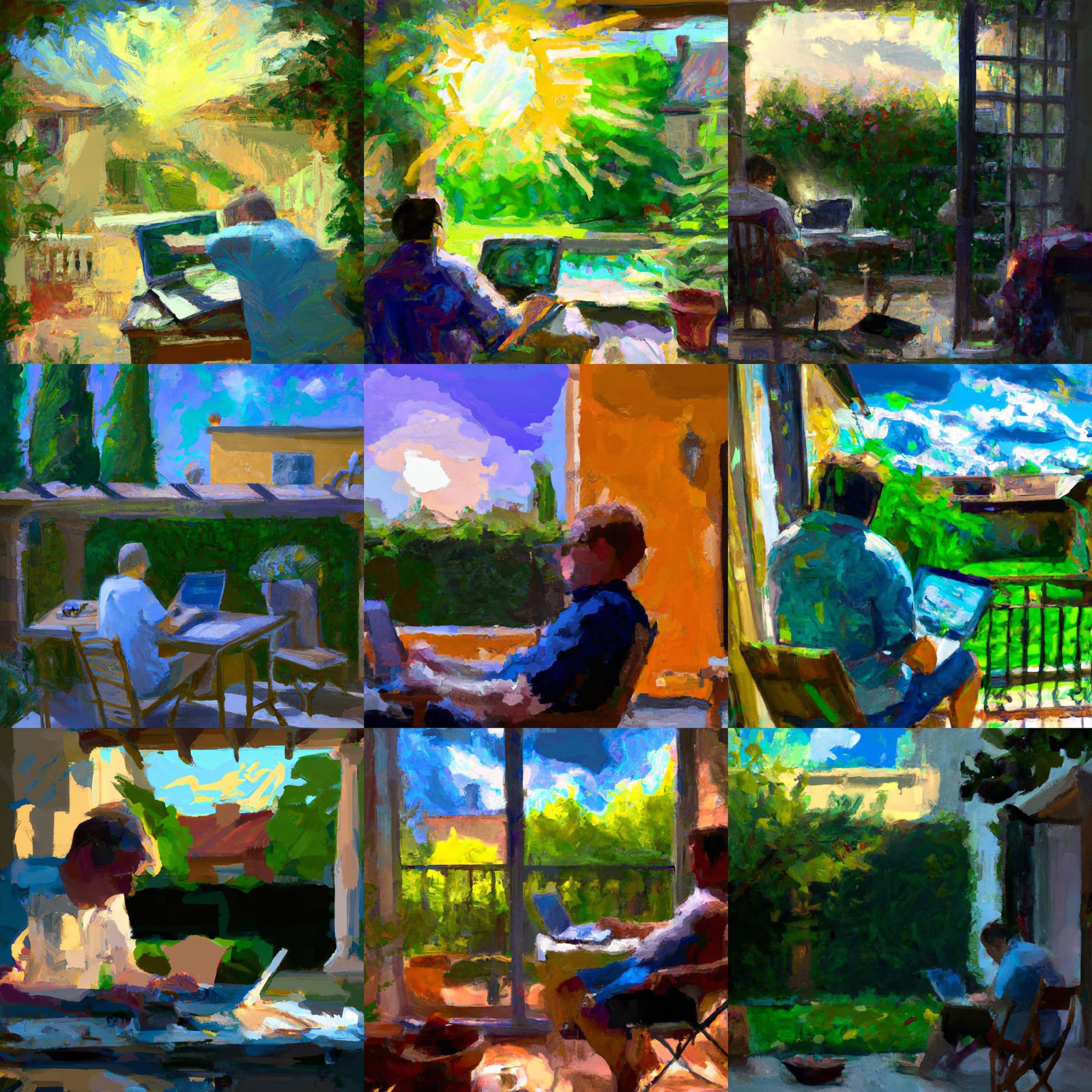 Man on Patio in Gouache Watercolor Style