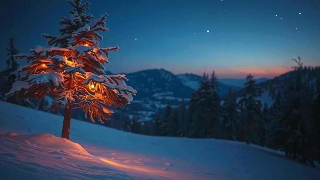 Enchanted Winter Night: Snow-Covered Pines in Digital Painti...