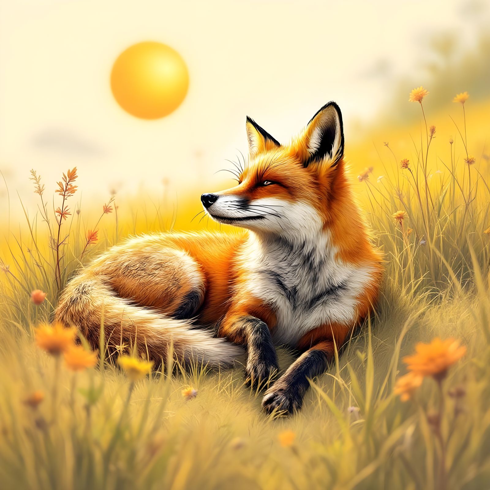 Fox Relaxing in Summer Sun: Anamorphic Art