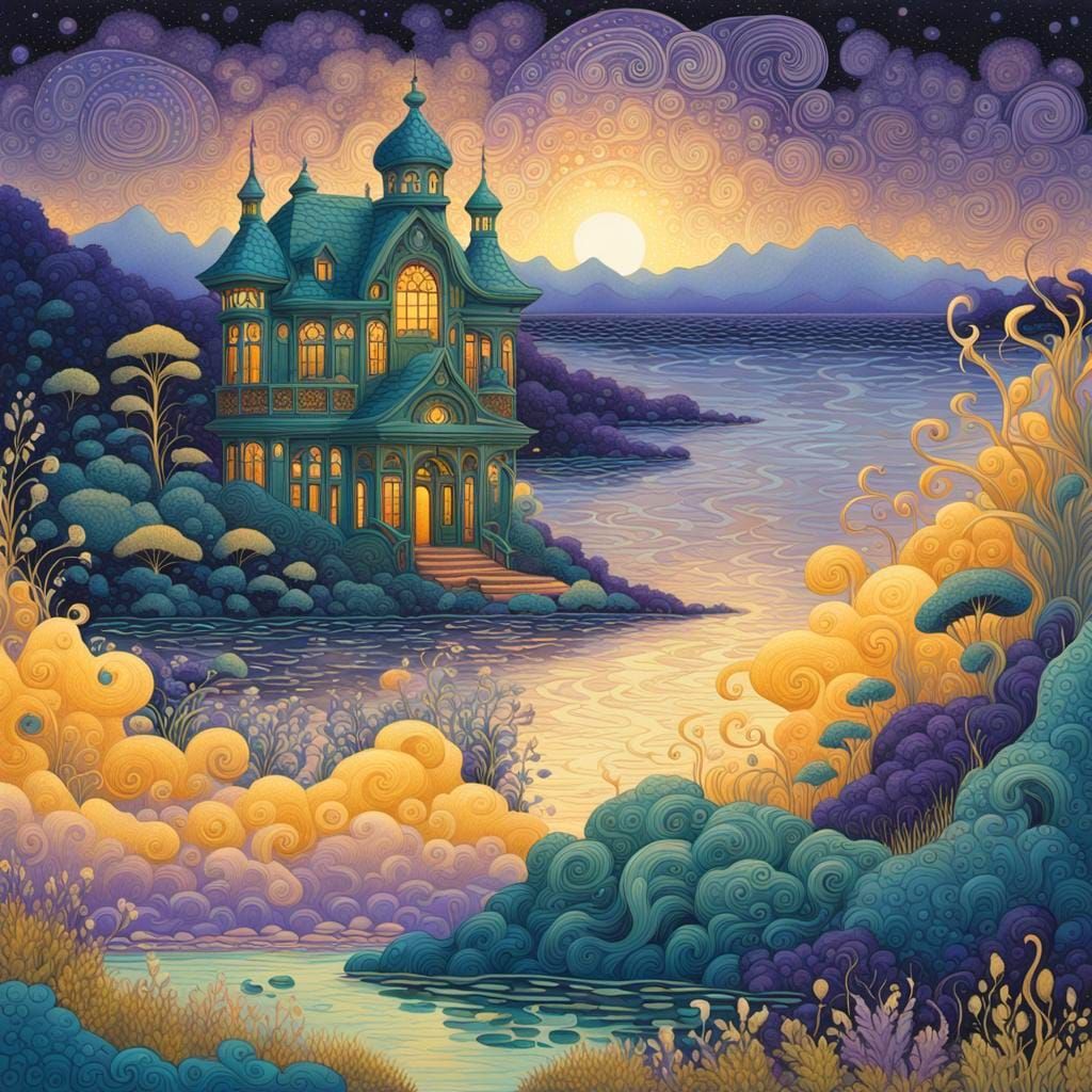 Eldritch Twilight Landscape in Mosaic Art Style