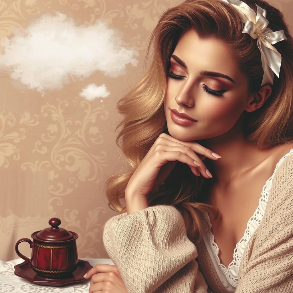 Elegant Woman Lost in Memories on 18th Century Sofa