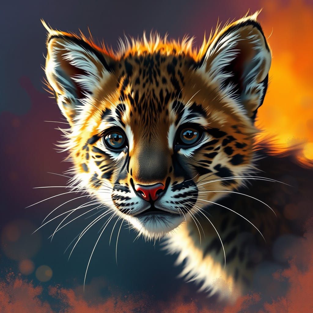 Vibrant Cub Portrait with Expressive Brushstrokes