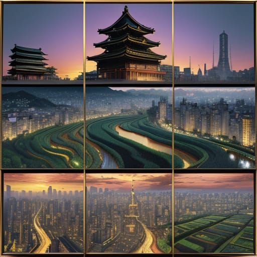 Surreal Triptych: Nature, Temples, and Tokyo Life