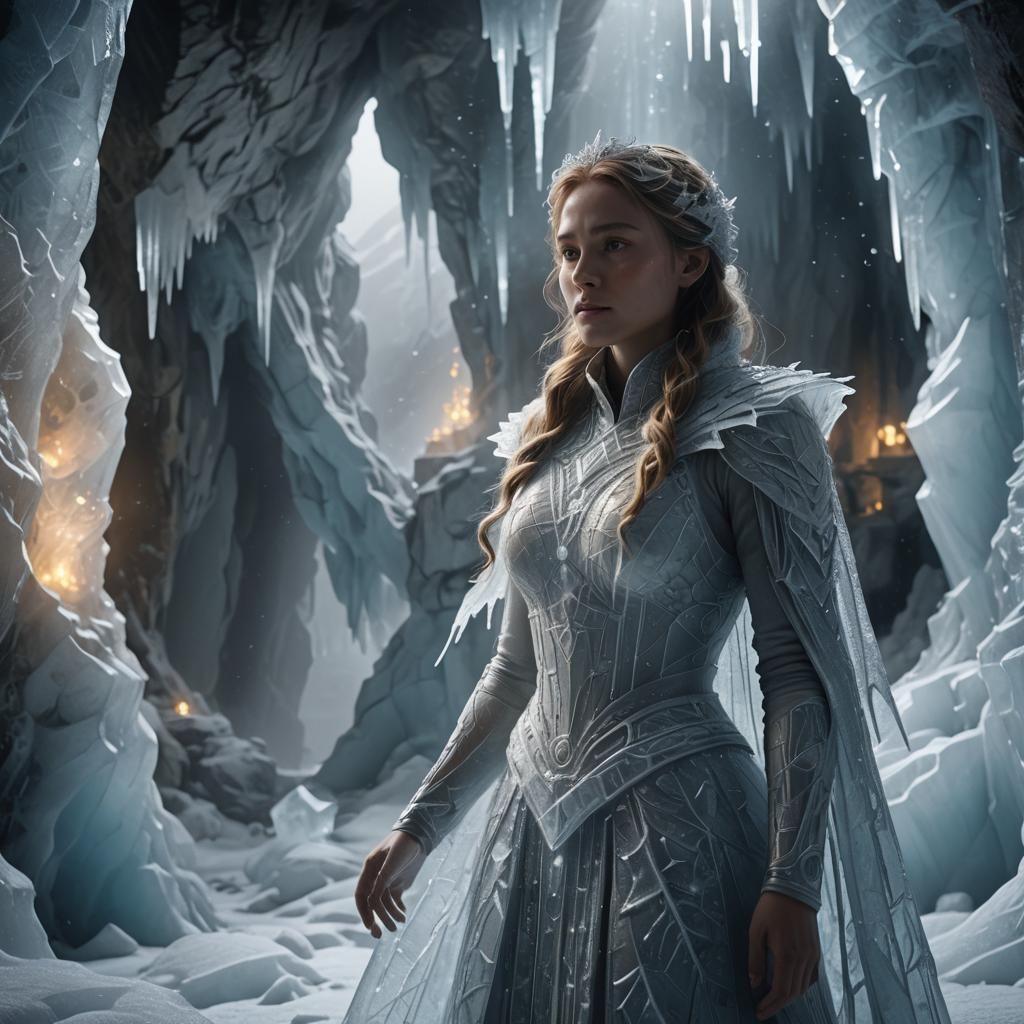 Ethereal Ice Queen in a Crystal Cave