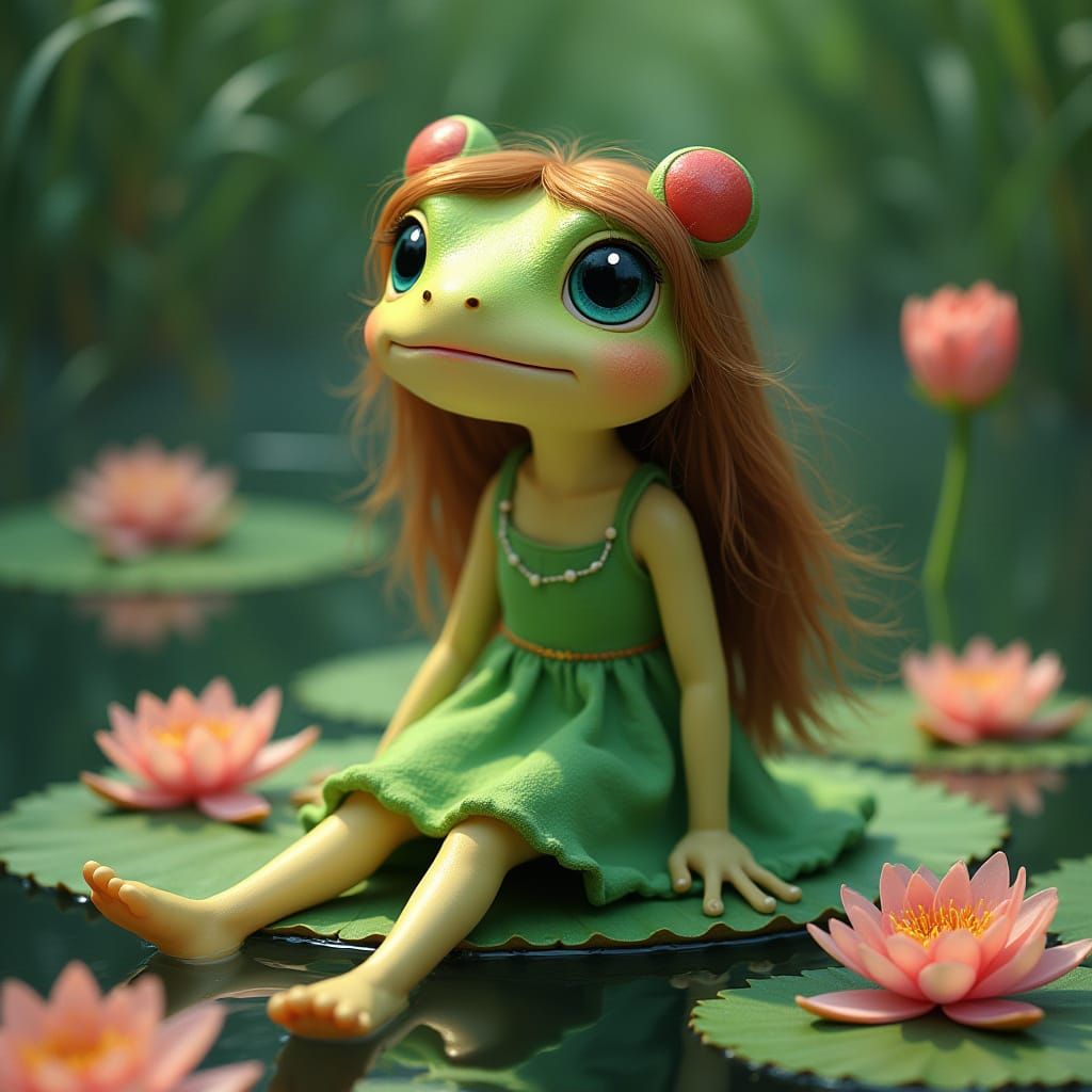 Whimsical Water Lily Scene in Dreamy Style