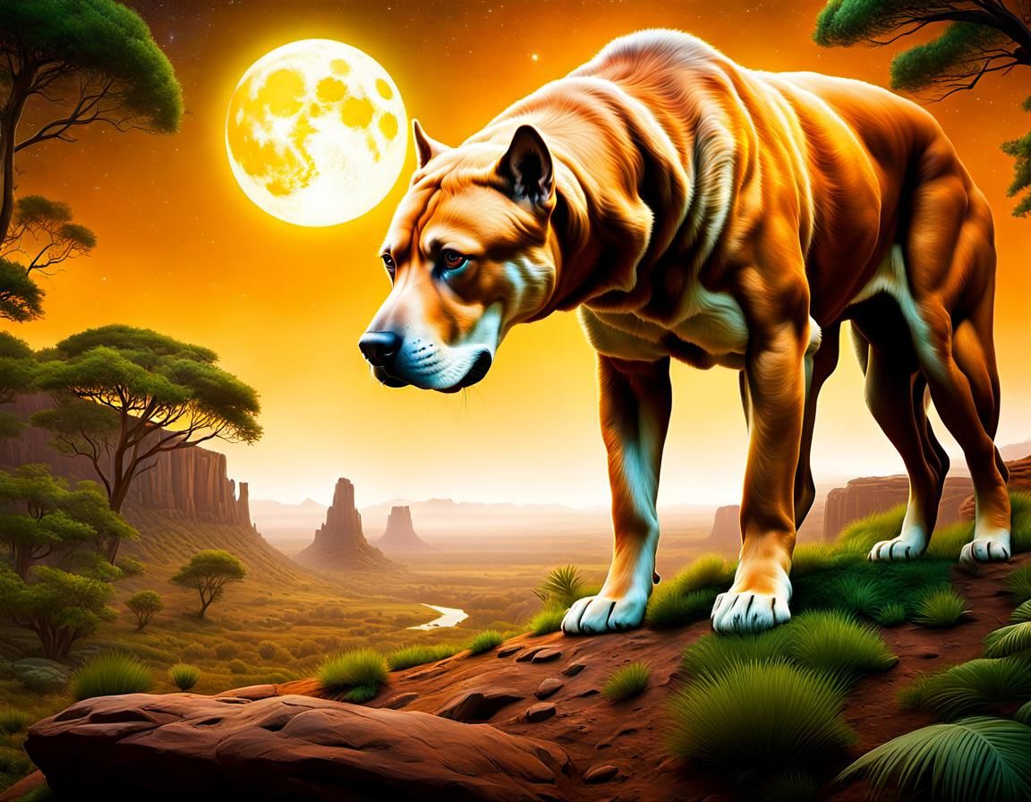 Giant Prehistoric Dog in Natural Habitat: Photorealistic Art