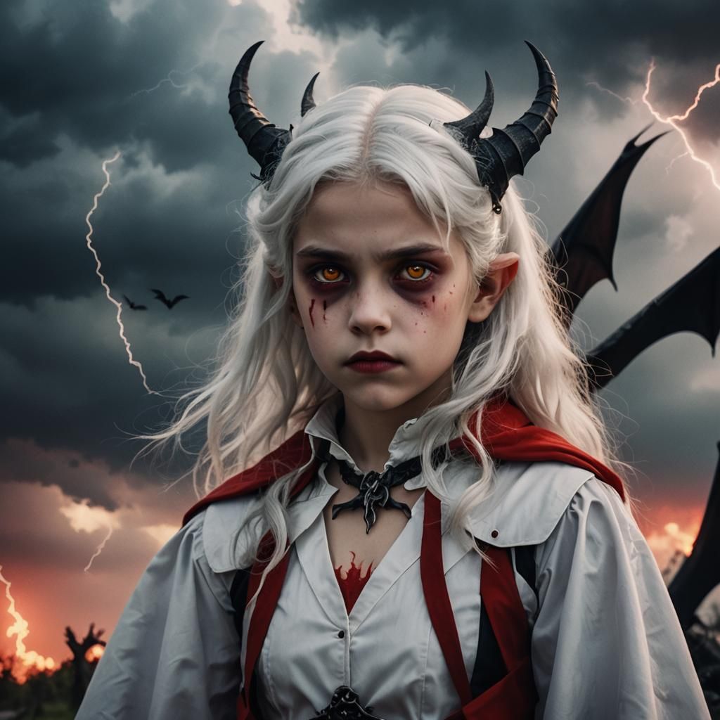 Dramatic Vampire Child in a Cinematic Film Still